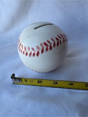 Vintage Ceramic Baseball-Themed Money Bank - White with Red Stitching